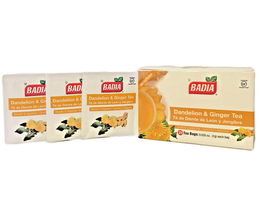 10 Pack Badia Dandelion & Ginger Tea Bags /Te Diente de Leon y Jengibre - 10x25