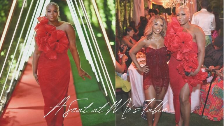 Fashion Bomb CEO Claire Sulmers Celebrates Monique Rodriguez Birthday in a Red Atelier Indigo Mazu Dress