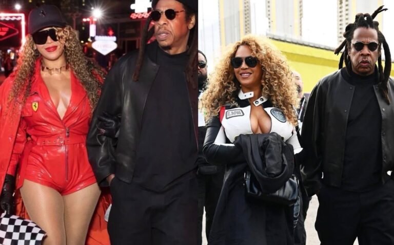 Beyonce and Jay-Z Attend Formula 1 Las Vegas Grand Prix in Ferrari Red Leather and Racing-Inspired Louis Vuitton