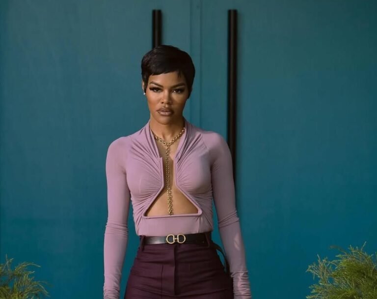 Hulu's All's Fair Fashion : Teyana Taylor in a Blush Rick Owens Cut-Out Top and Plum Victoria Beckham Trousers