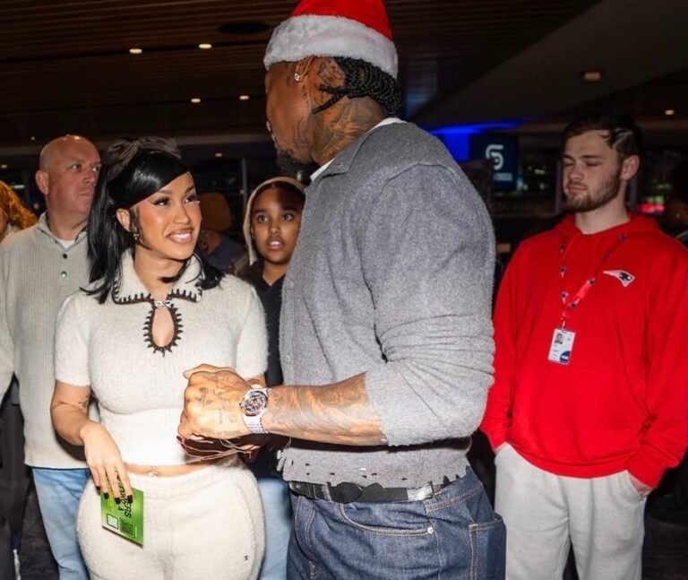 Cardi B Wears Ivory Chanel Coco Neige Cashmere and Alpaca Knit Set with Matching Trousers at Stefon Diggs’ Wellness Wonderland Event