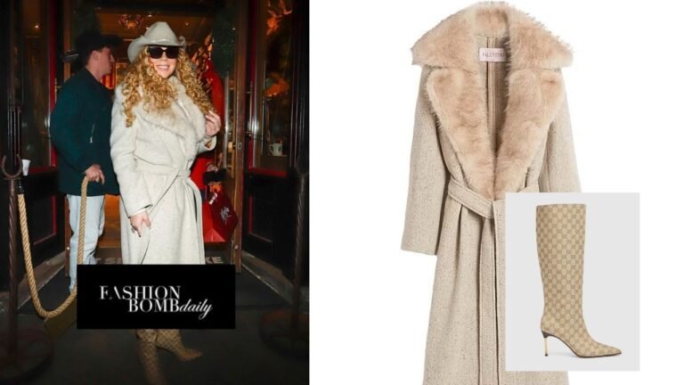 Mariah Carey Wore a Nude Valentino Coat with Gucci Boots in Aspen for the X-Mas Season