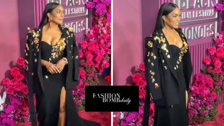 Angela Bassett Stunned in a Falguni Shane Peacock Black Embellished Gown and Blazer at the American Black Film Festival Honors