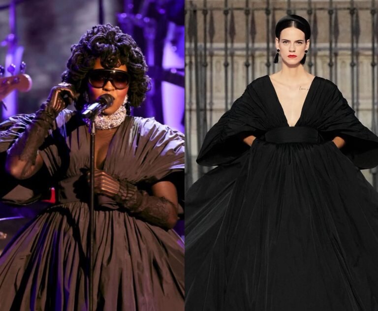 Lauryn Hill Performs in Carolina Herrera Spring 2026 Black Gown at the GRAMMYs Tribute Honoring D’Angelo, Roberta Flack, and More