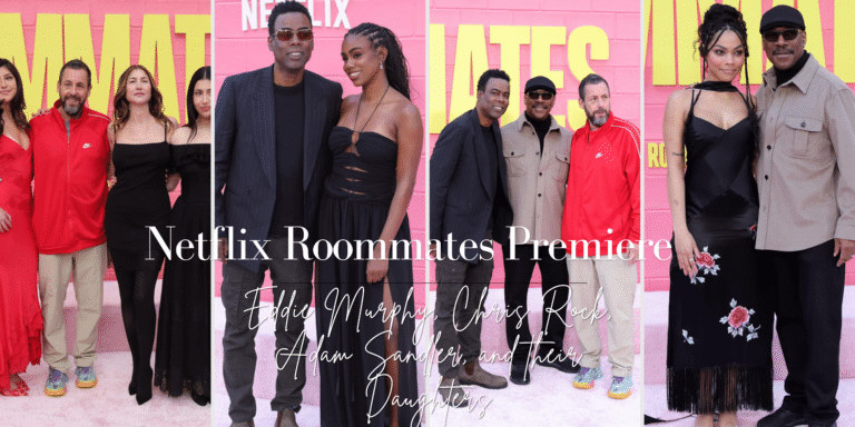 9999 On The Scene At The Netflix Roommates Premiere Eddie Murphy Chris Rock Adam Sandler And Their Daughters In Black Silk Cut Out Gowns And Red Satin