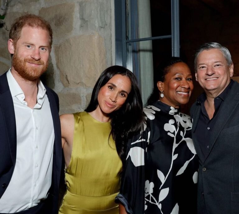 Prince Harry, Meghan Markle, Ted Sarandos, and Nicole Avant Gather in Montecito for Netflix Party with Meghan in Olive Green Heidi Merrick Gale Dress Prince Harry, Meghan Markle, Ted Sarandos, and Nicole Avant Gather in Montecito for Netflix Party with Meghan in Olive Green Heidi Merrick Gale Dress