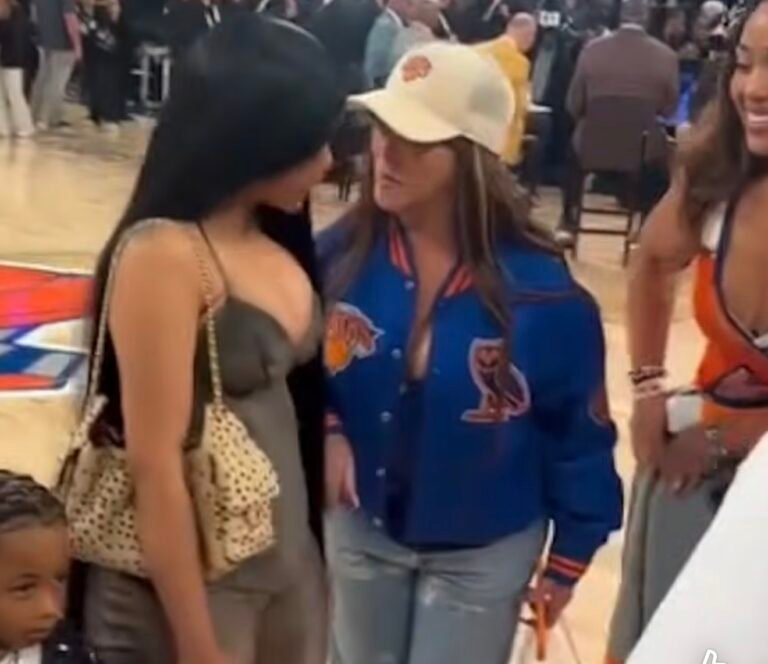 Cardi B in Custom Jenna X1000 and Jordyn Woods in Custom Tailored by Zunyda at the New York Knicks NBA Finals